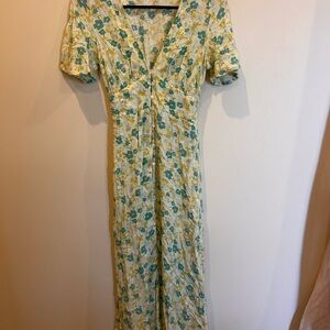 Billabong Floral Yellow Green V-Neck Maxi Dress